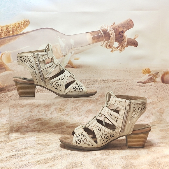 EARTH ORIGINS - Lace-up heeled 2” sandal, cream, size 8W - Picture 3 of 7